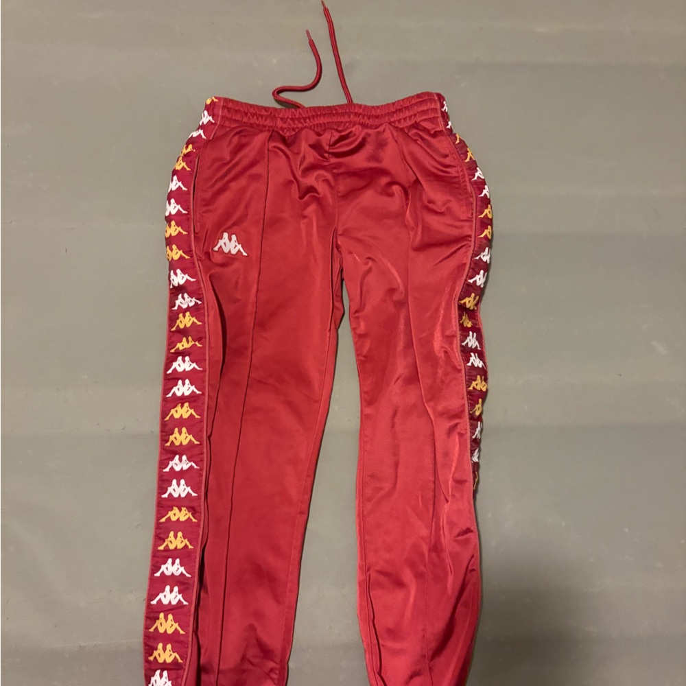 Red Track Pants with Side Stripes